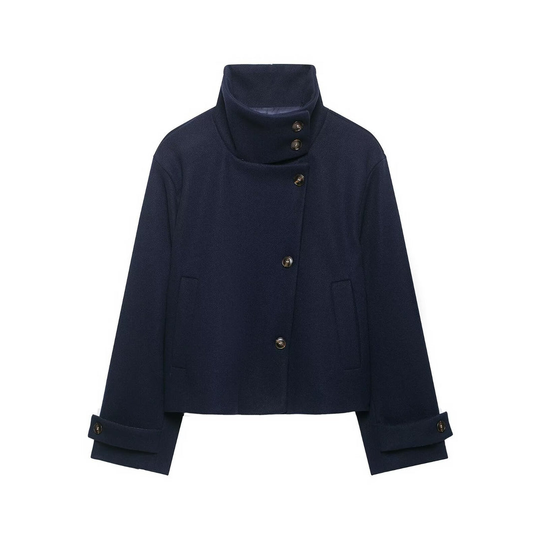 Women's Short Jacket made of Wool Blend with High Stand-up Collar