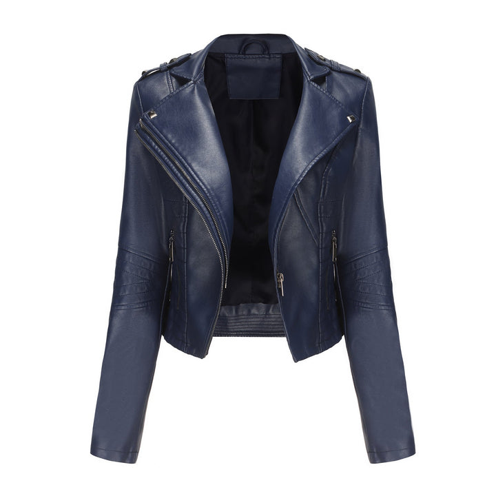 Women Stylish Biker Jacket with Asymmetrical Zipper and Detail Seams
