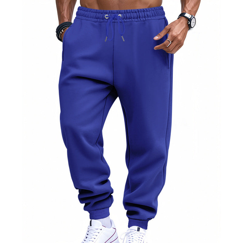 Men's Sporty Sweat Jogging Pants with Elastic Tunnel Drawstring Waist, Ribbed Cuffs, and Deep Side Pockets