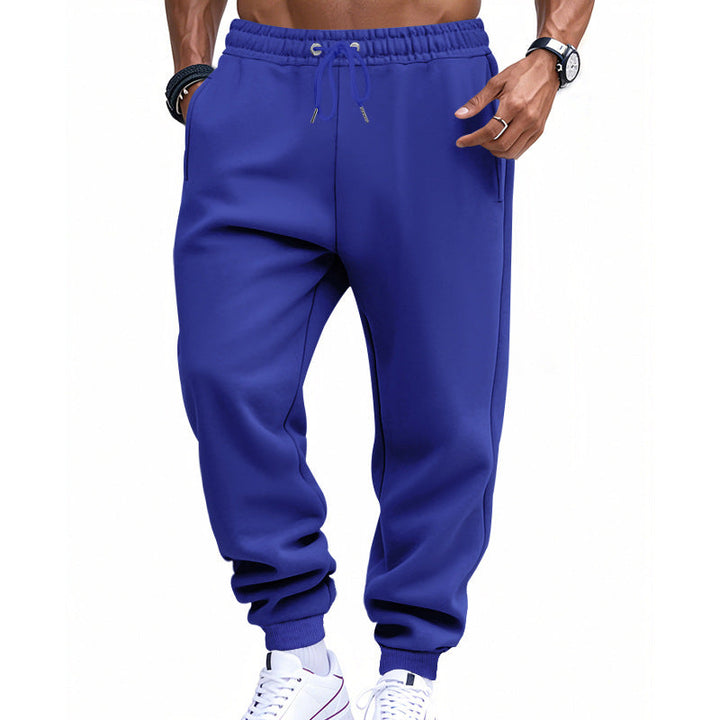 Men's Sporty Sweat Jogging Pants with Elastic Tunnel Drawstring Waist, Ribbed Cuffs, and Deep Side Pockets