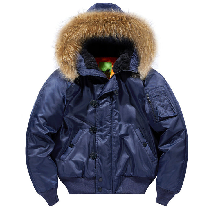 Men's Padded Bomber Parka with Faux Fur Hood and Teddy Lining
