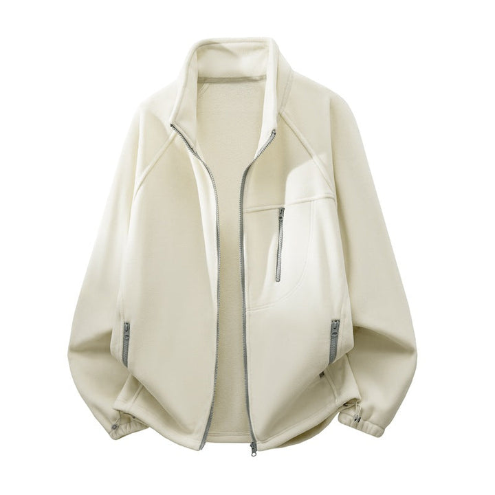 Unisex Functional Microfleece Performance Jacket with Stand-up Collar, Chest Zipper and Ergonomic Raglan Sleeves