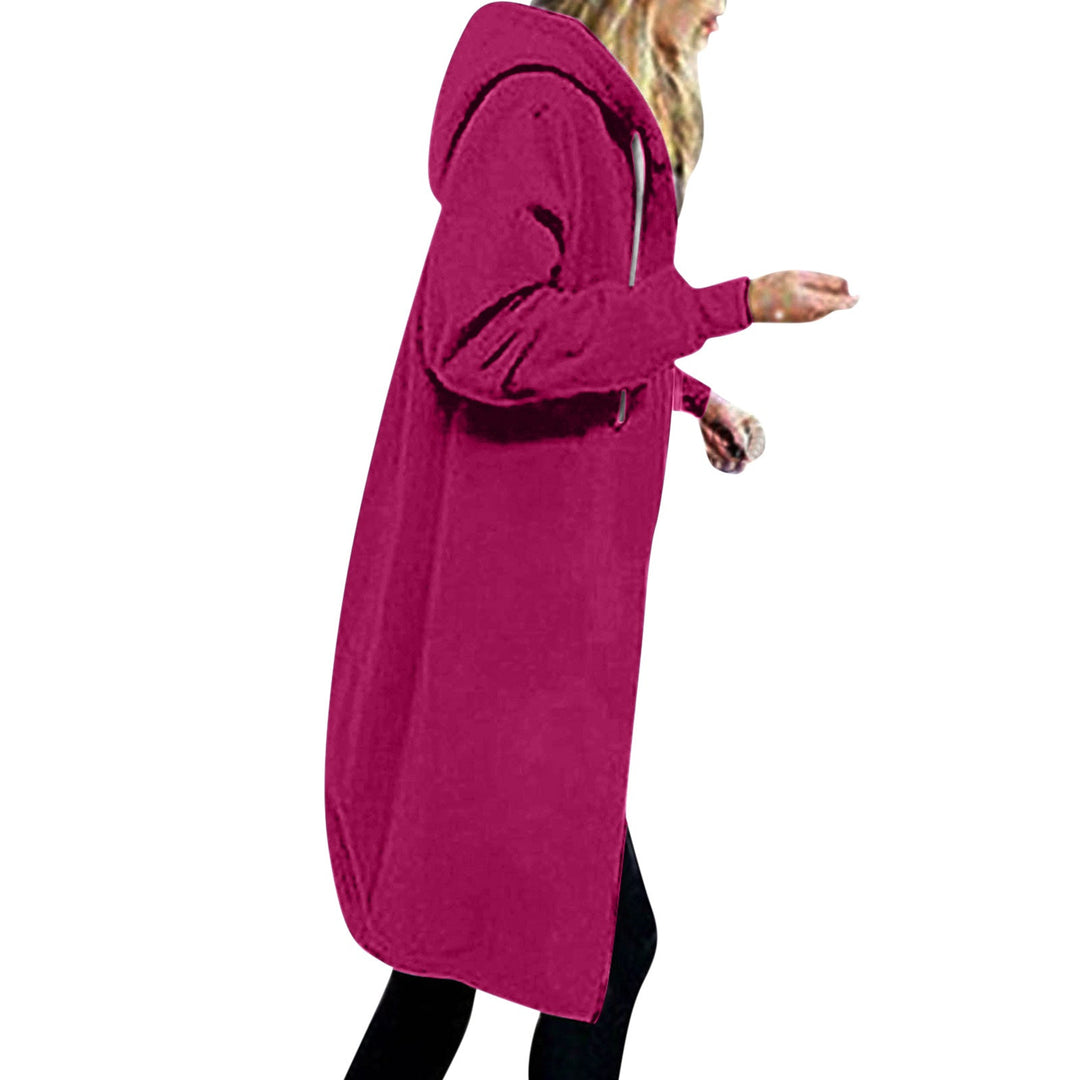 Women's Longer Oversized Hoodie Coat with Rounded Hem and Zip Pockets