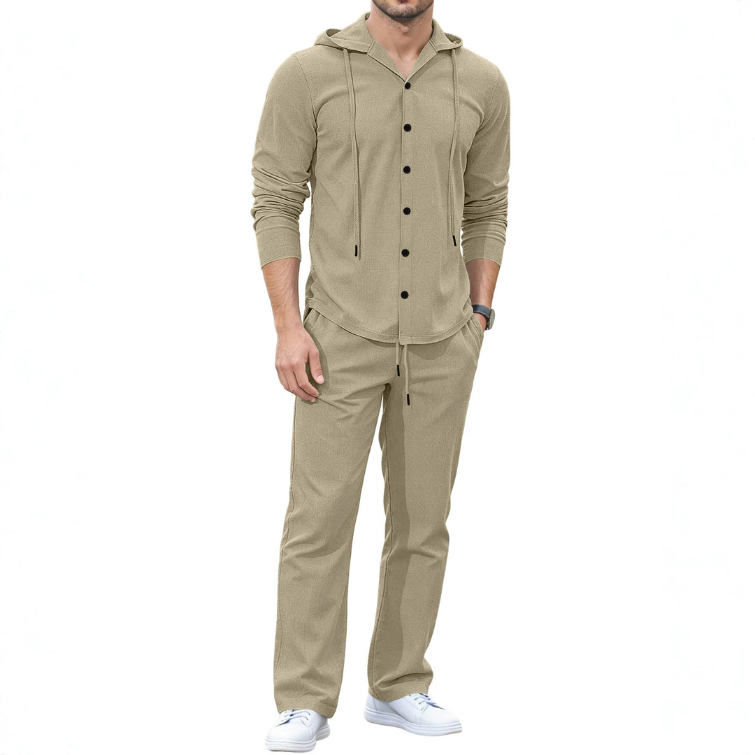 Men's Casual Button Hoodie Lounge Set made of Jersey with Drawstring and Comfort Jogger