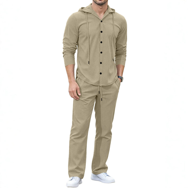 Men's Casual Button Hoodie Lounge Set made of Jersey with Drawstring and Comfort Jogger