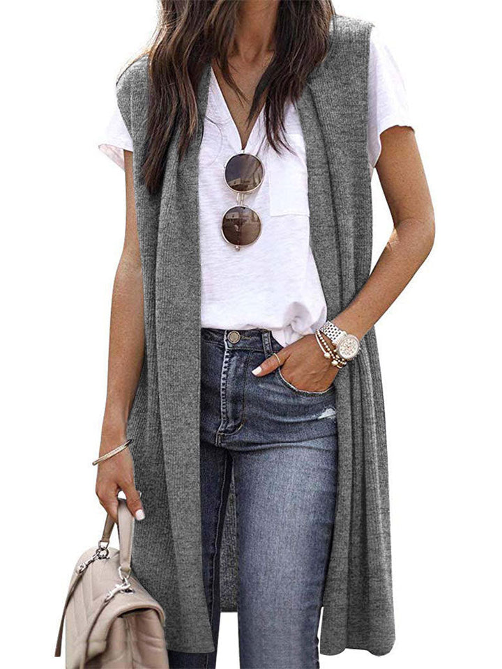 Women's Knit Vest in a Casual Oversized Design with Open Fronts and Short Sleeve Length