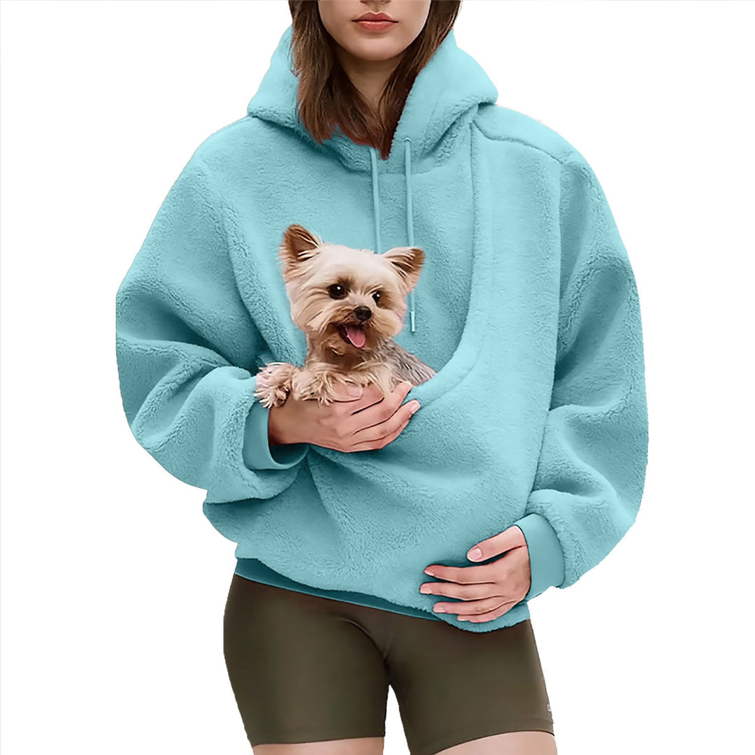 Women's Oversize Sherpa Hoodie with Integrated Pet Pocket Design