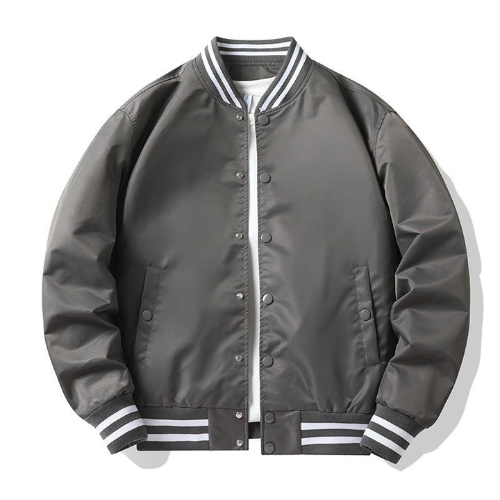 Men's Retro-striped Collar Varsity Snap-front Satin-effect Bomber Jacket