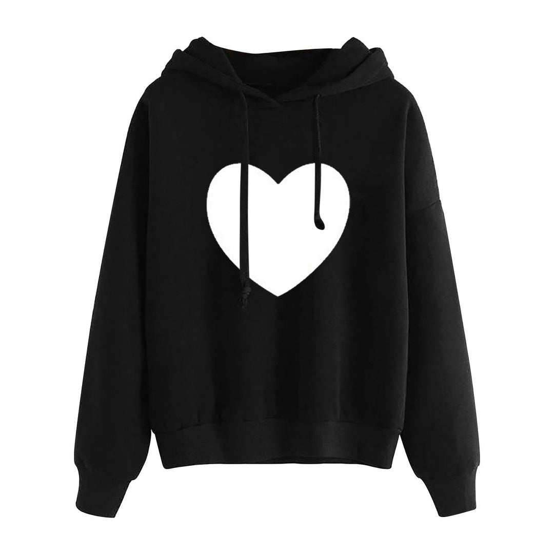 Women Light Oversized Hoodie with Heart EKG Motif, Long Cords and Elastic Cuff