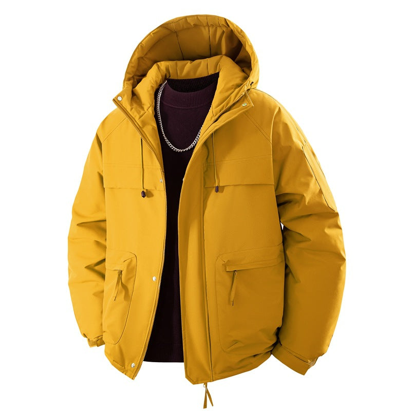 Men's Padded Hooded Parka with High Stand-up Collar Solution, Adjustable Drawstring and Multifunctional Outer Pockets