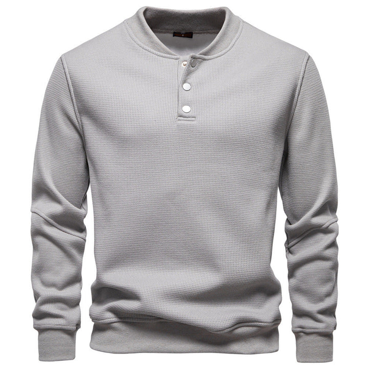 Men's Waffle Texture Henley Pullover with Short Snap Button Closure and Ribbed Cuffs