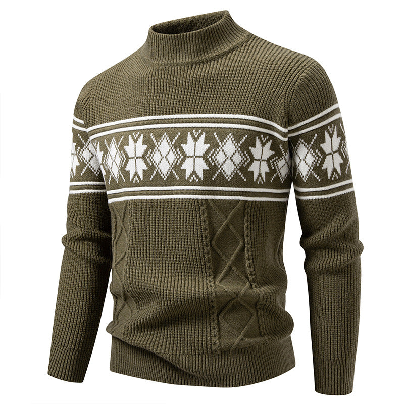 Men's Norwegian Pattern Turtleneck Sweater made of Fine Knit with Cable Pattern Details