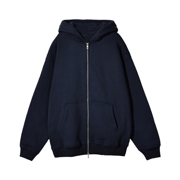 Unisex Casual Hoodie Jacket with Sturdy Metal Zipper Double-layered Hood and Deep Kangaroo Pockets