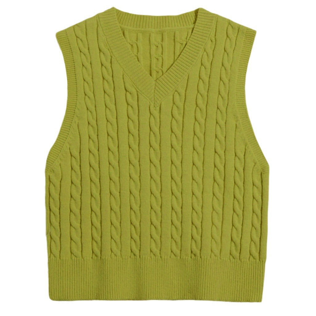 Women's Knit Vest with V-Neck and Cable Pattern