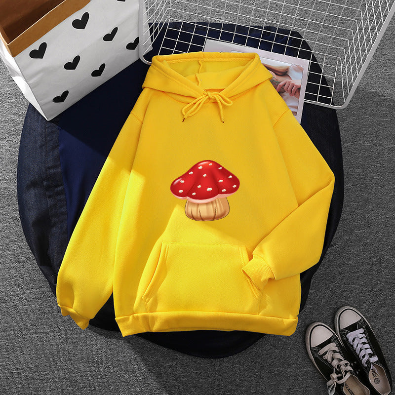 Women Light Oversized Hoodie with Heart EKG Motif, Long Cords and Elastic Cuff