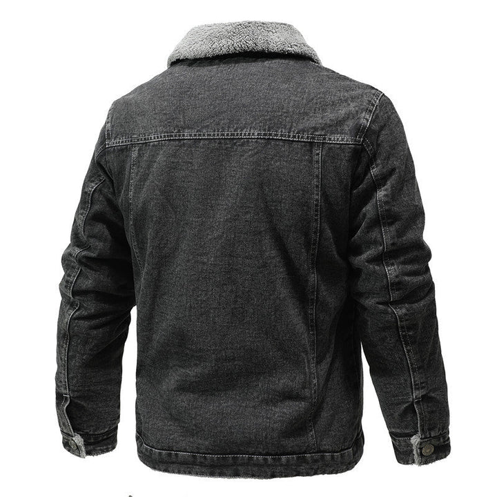 Men's Vintage Denim Jacket with Sherpa Lining, Shirt Collar and Functional Pockets