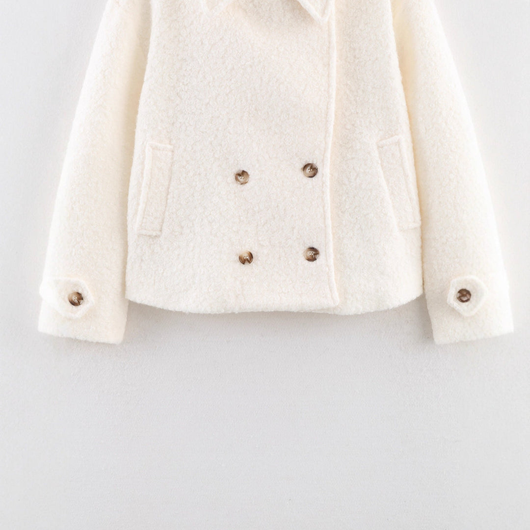 Women's Cast Bouclé Jacket with Short Cut, Double-breasted Button Placket and Cuff Bar