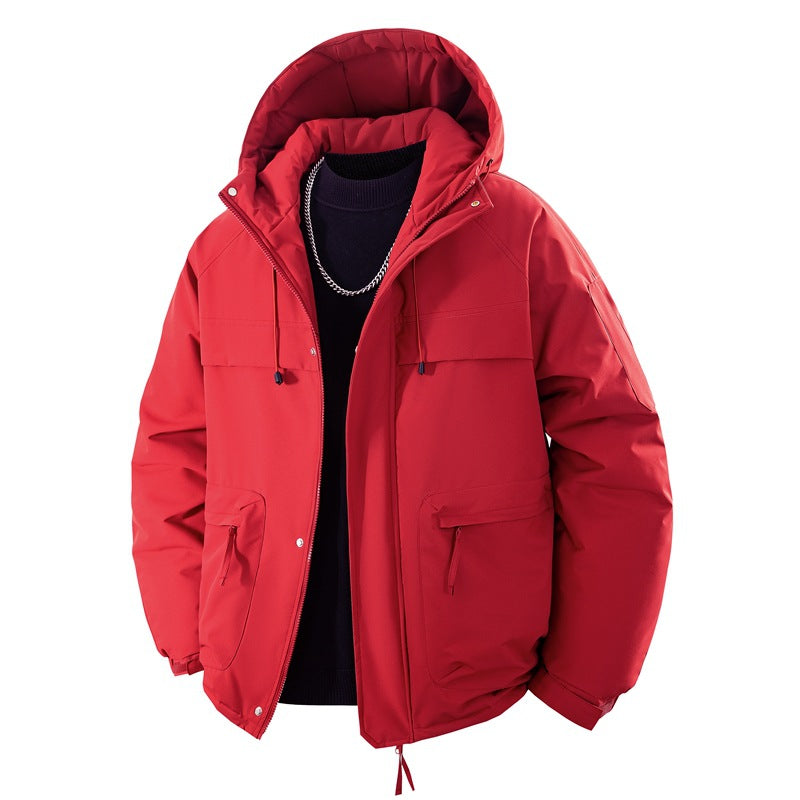 Men's Padded Hooded Parka with High Stand-up Collar Solution, Adjustable Drawstring and Multifunctional Outer Pockets
