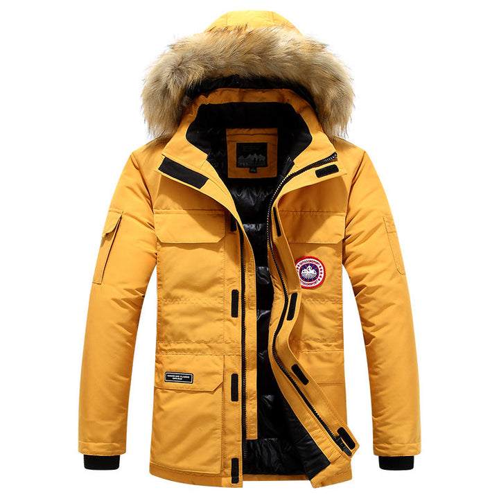 Men's Thermal Parka with Removable Faux Fur Hood, Windproof and Water-repellent