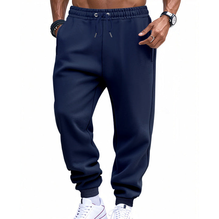 Men's Sporty Sweat Jogging Pants with Elastic Tunnel Drawstring Waist, Ribbed Cuffs, and Deep Side Pockets