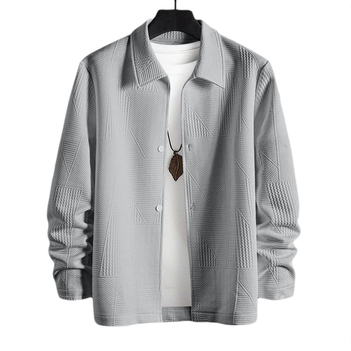 Men's Structured Shirt Jacket in Patchwork Relief with Shirt Collar
