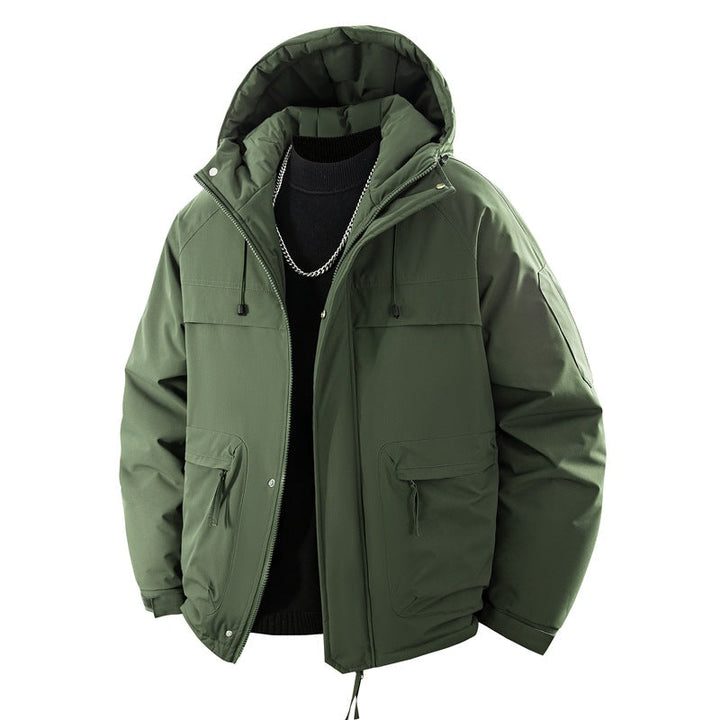 Men's Padded Hooded Parka with High Stand-up Collar Solution, Adjustable Drawstring and Multifunctional Outer Pockets