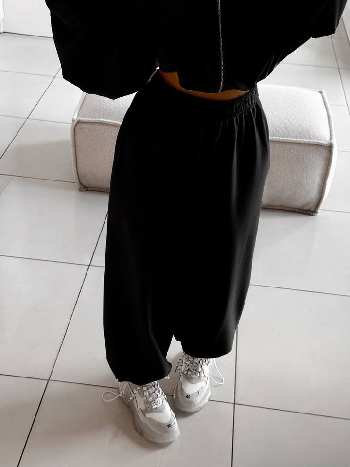 Women Oversized Hoodie Jacket with Full Zip and High Waist Elastic Waistband Jogging Pants Set