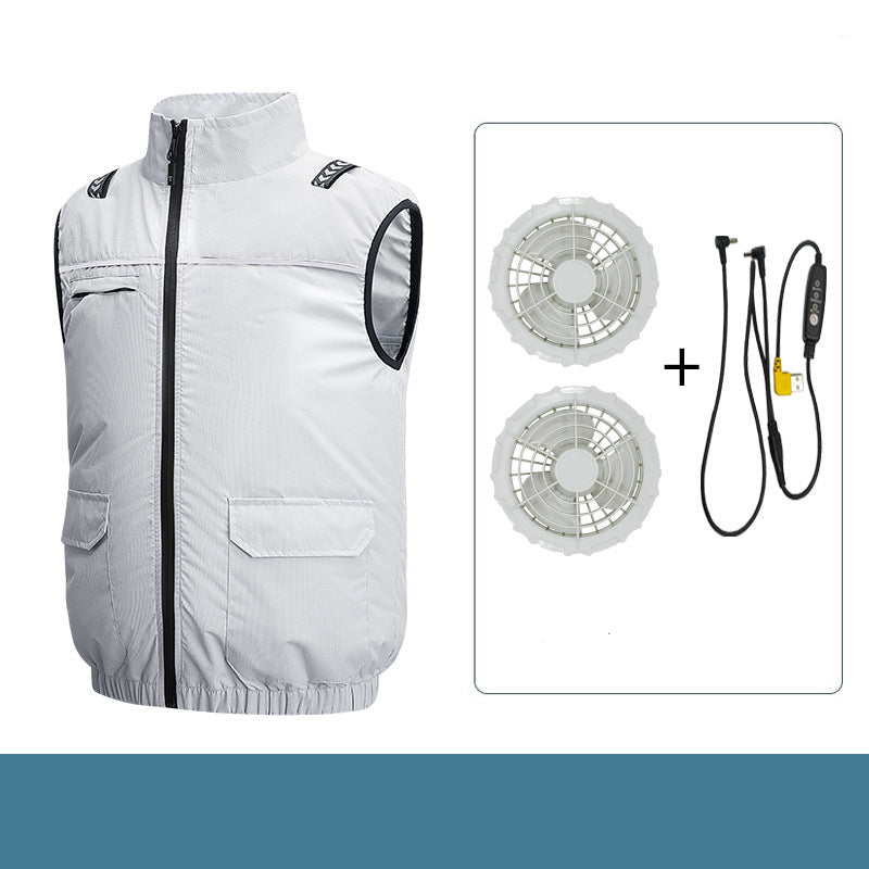 Unisex Lightweight Cooling Work Vest with Integrated Fans and External Battery