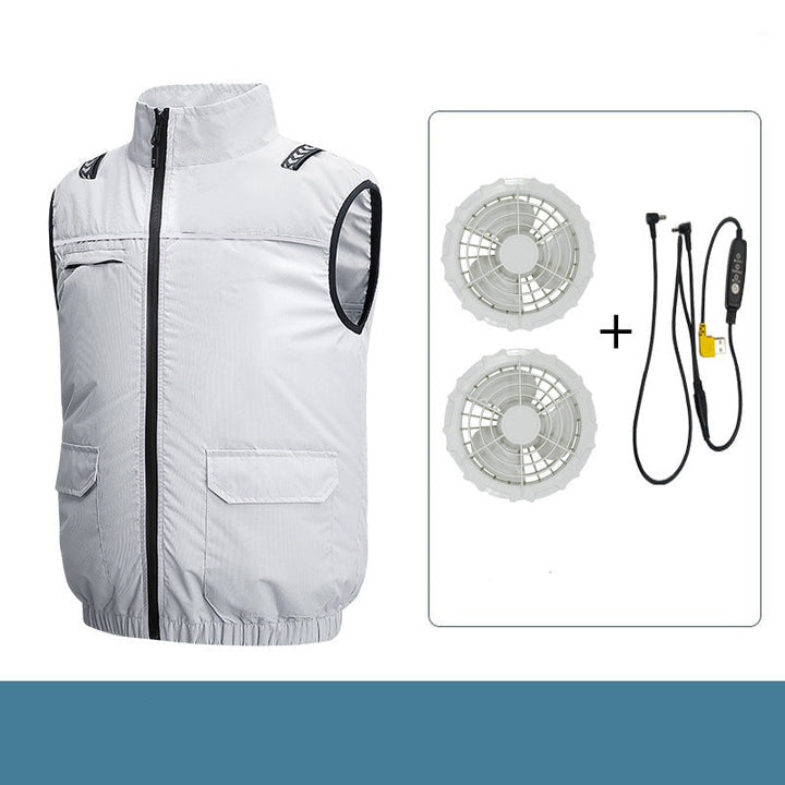 Unisex Lightweight Cooling Work Vest with Integrated Fans and External Battery