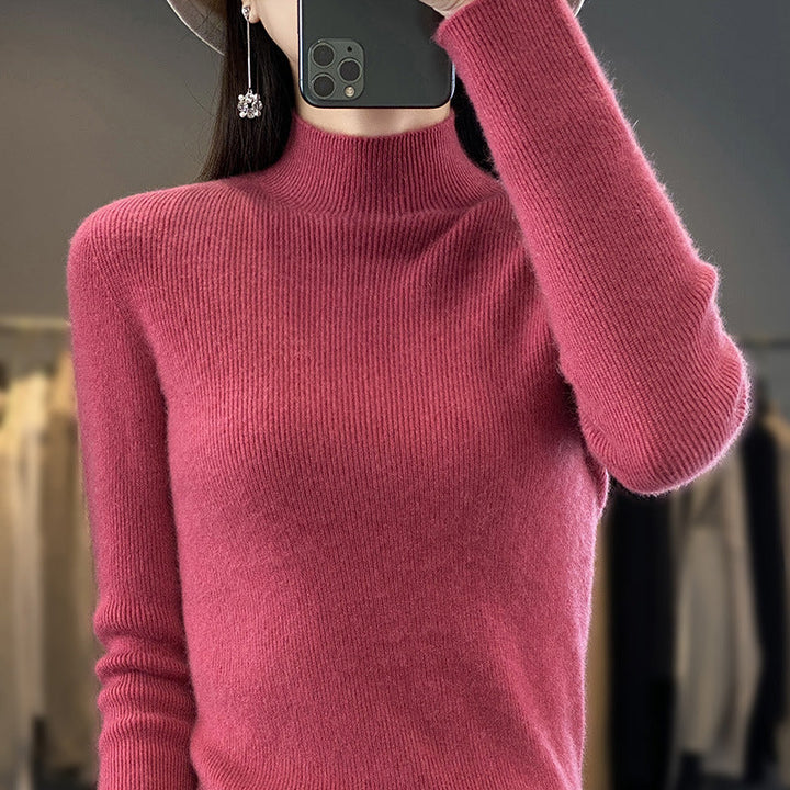 Women's Slim Fine Knit Mock Neck Sweater made of Fine Angora Blend