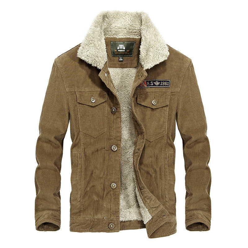 Men's Trucker Cord Jacket with Teddy Lining and Patch Chest Pockets