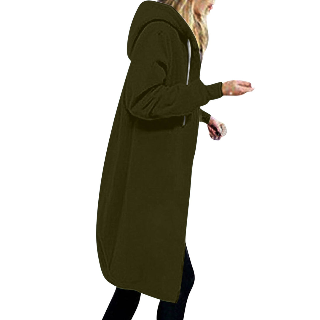 Women's Longer Oversized Hoodie Coat with Rounded Hem and Zip Pockets