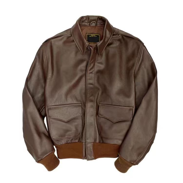 Men's Flight Jacket made of High-Quality Lamb Leather with Practical Pockets and Elastic Cuffs