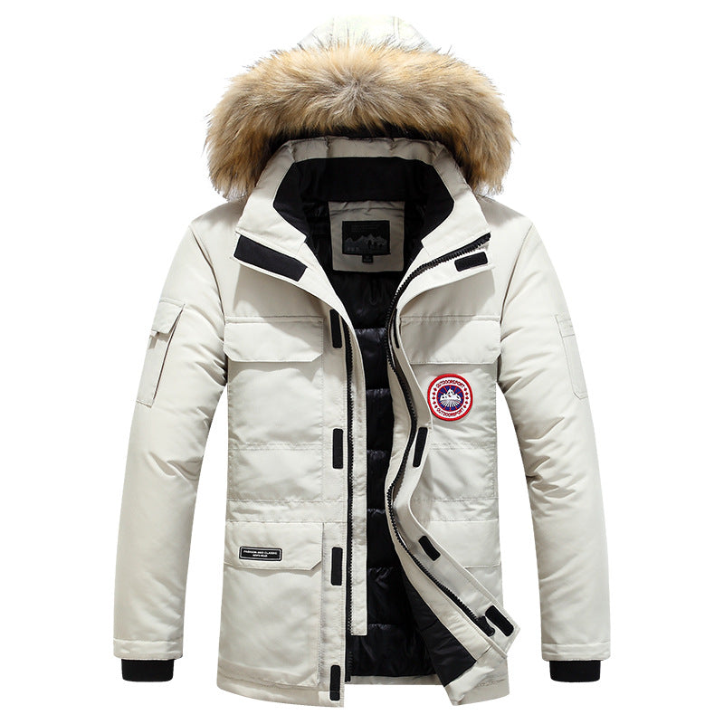 Men's Thermal Parka with Removable Faux Fur Hood, Windproof and Water-repellent