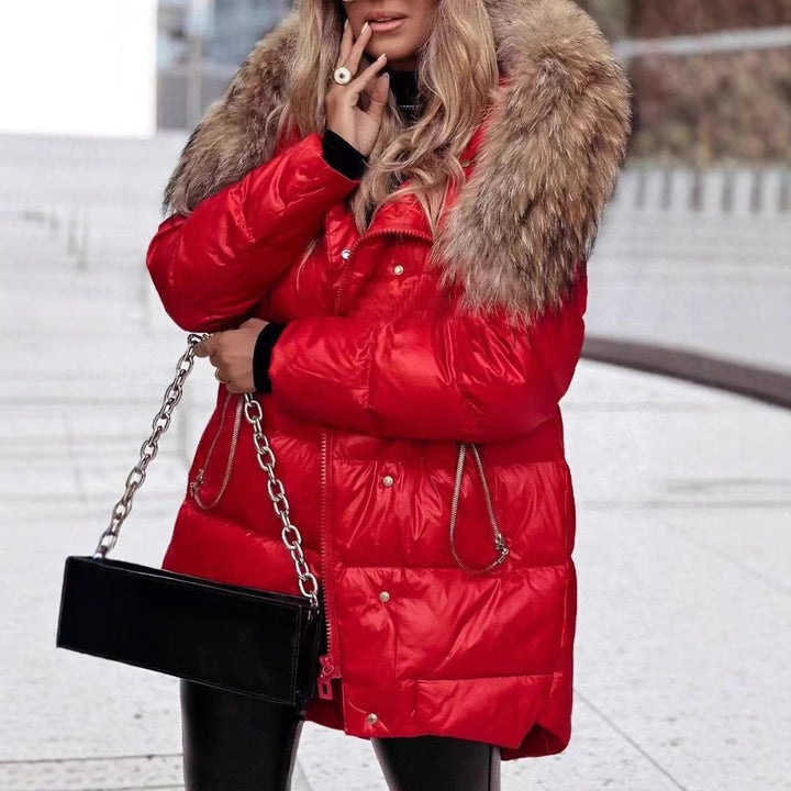 Women's Winter Down Jacket with Removable Hood and Luxurious Fur Collar
