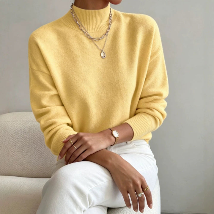 Women's Cozy Fine-knit Pullover with Stand-up Collar and Drop Shoulder