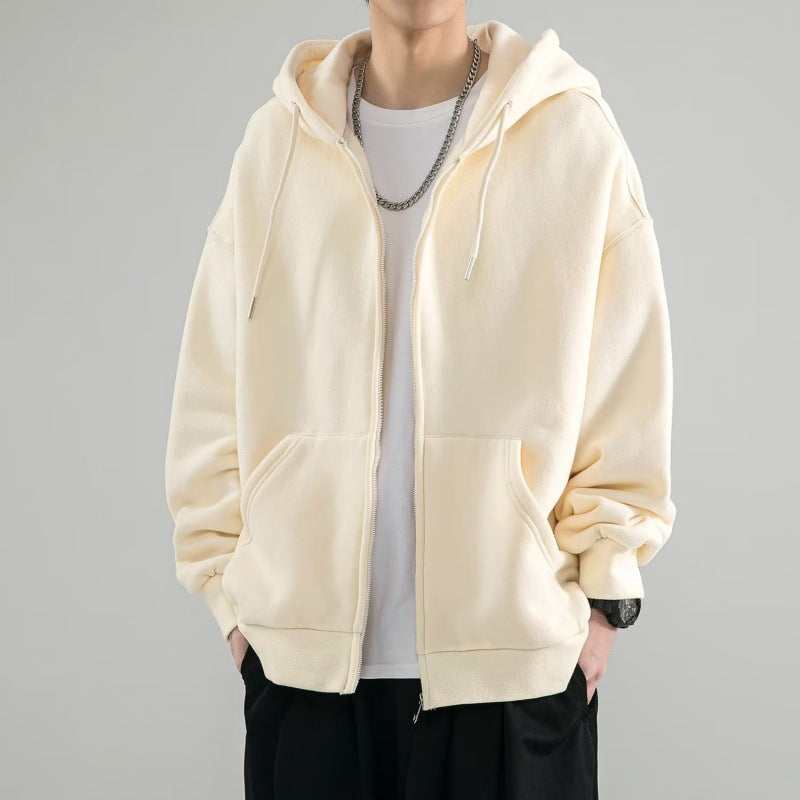 Men's Oversized Hoodie Jacket with Full Zip, Double-layer Hood, and Kangaroo Pockets