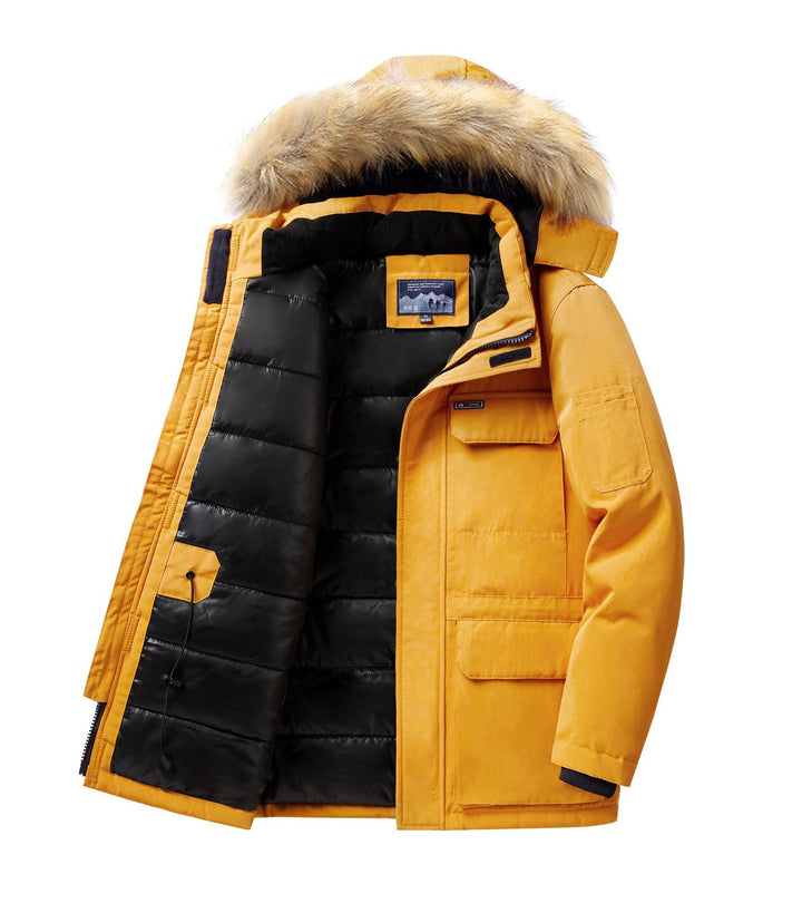 Men's Thermal Parka with Removable Faux Fur Hood, Windproof and Water-repellent