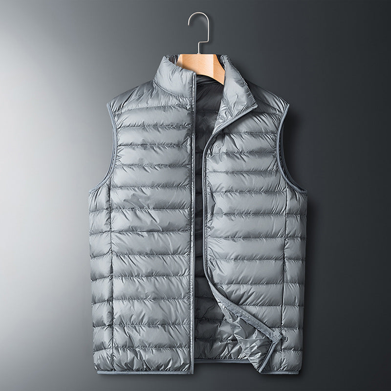 Men's Ultralight Quilted Thermal Vest with Stand-up Collar and Windproof Outer Shell