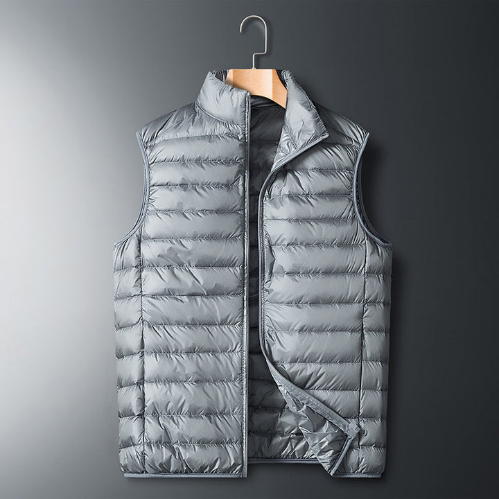 Men's Ultralight Quilted Thermal Vest with Stand-up Collar and Windproof Outer Shell