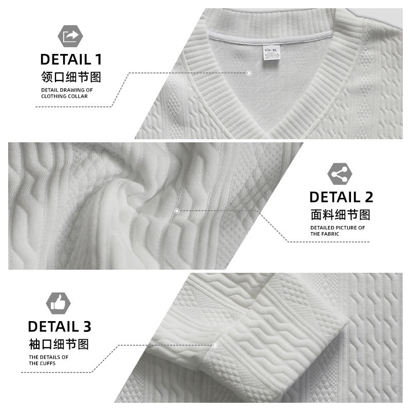 Men's Oversize Cable Knit Long Sweater with Deep V-Neck and Matching Knit Pants