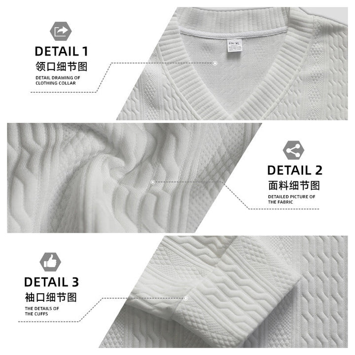 Men's Oversize Cable Knit Long Sweater with Deep V-Neck and Matching Knit Pants