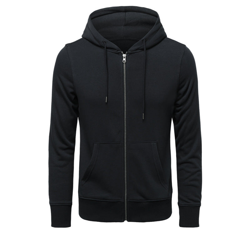 Men's Narrow-cut Zip Hoodie with Metal Zipper, Double-layer Hood and Kangaroo Pocket