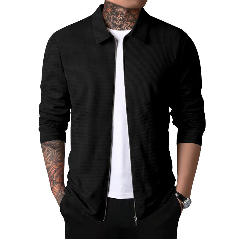 Men's Nano Structured Shirt Jacket with Waffle Structure, Full-length Zipper and Slim Fit