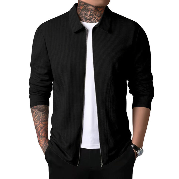 Men's Nano Structured Shirt Jacket with Waffle Structure, Full-length Zipper and Slim Fit
