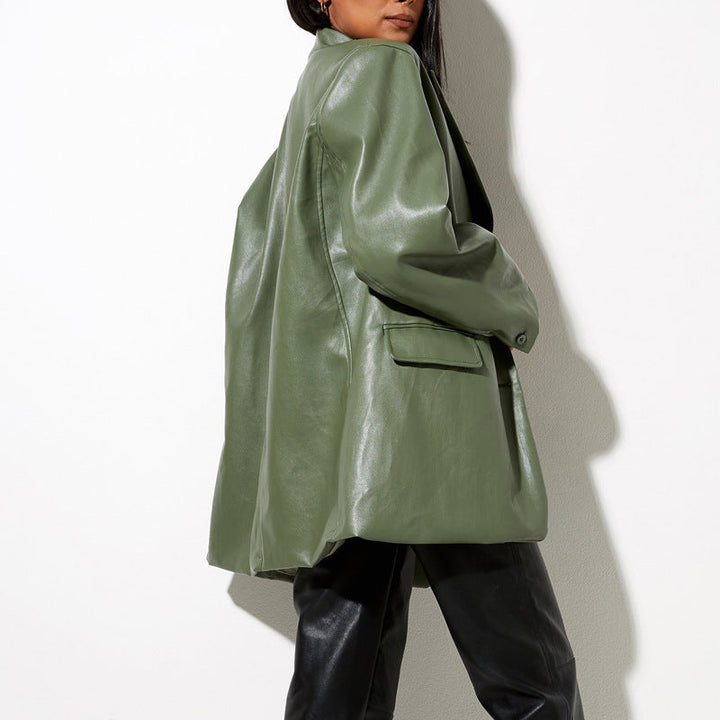 Women's Oversized Faux Leather Blazer Jacket