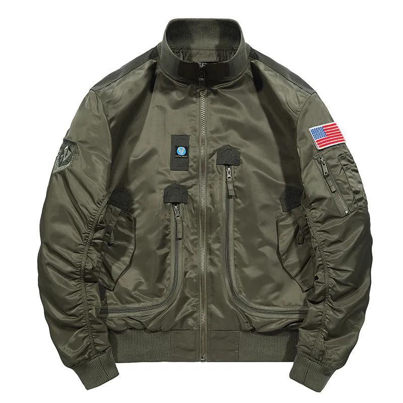 Men's Classic Bomber Jacket in Flight Style with Thermal Lining Utility Pockets and Ribbed Cuffs