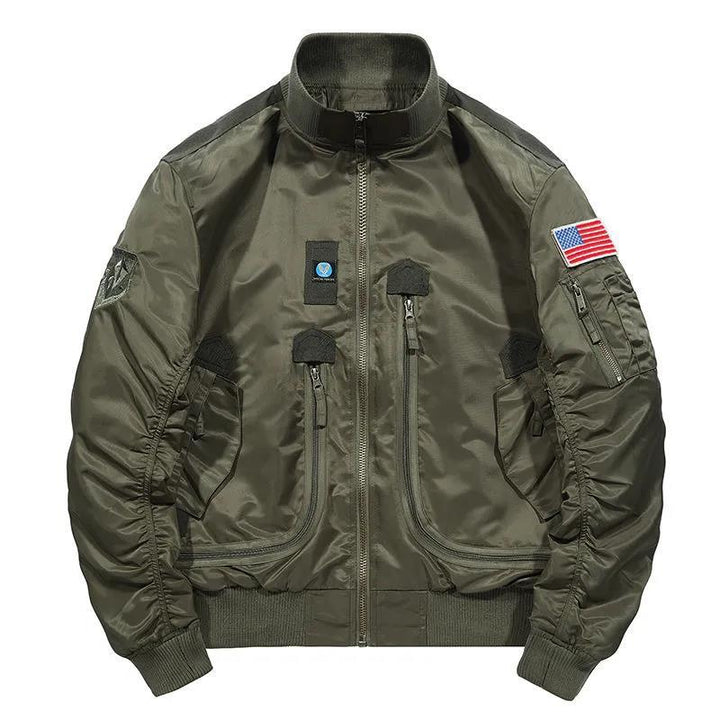Men's Classic Bomber Jacket in Flight Style with Thermal Lining Utility Pockets and Ribbed Cuffs