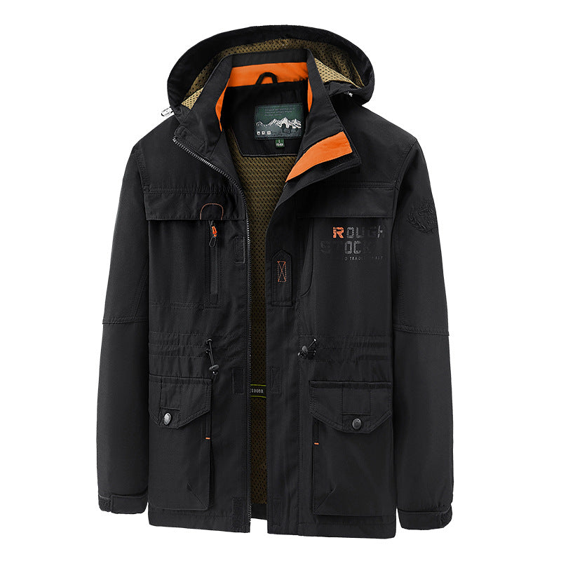 Men's Waterproof and Windproof Outdoor Parka with Detachable Hood
