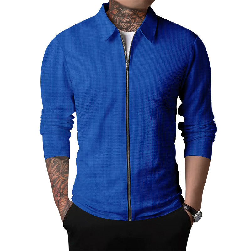 Men's Nano Structured Shirt Jacket with Waffle Structure, Full-length Zipper and Slim Fit